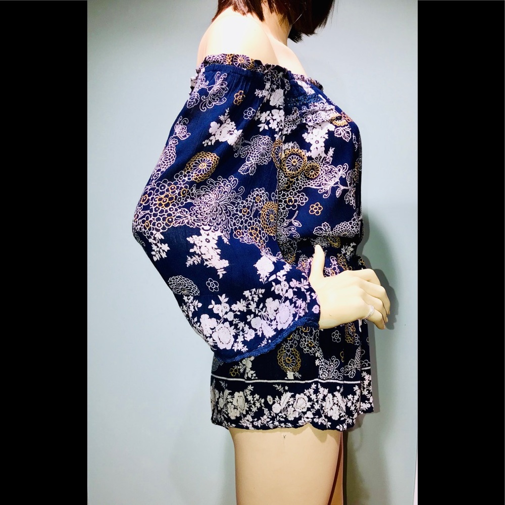 ANGIE • Oriental Print Navy Romper / size (M) - Picture 4 of 6